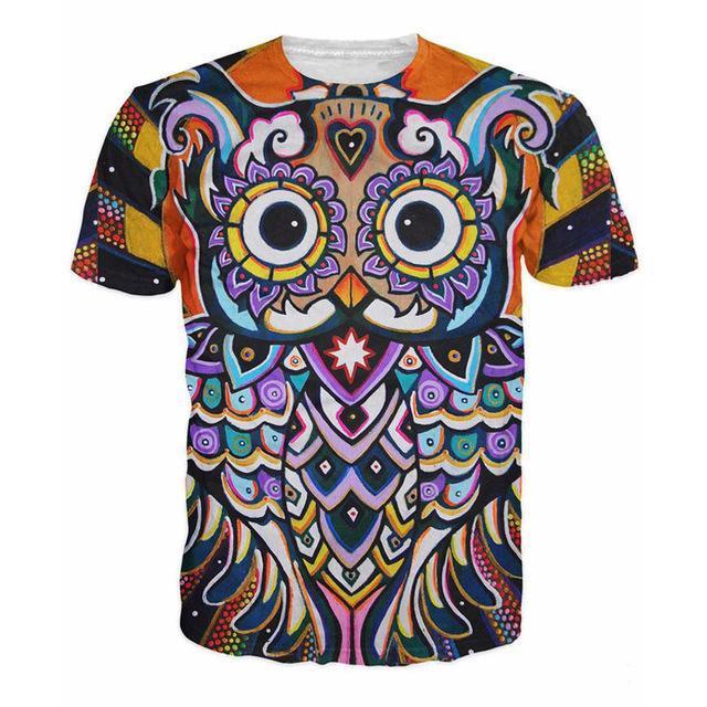 Free Shipping Fashion Style T-shirts 3D Printed Psychedelic Animation Owl Men Women Summer Tops O-Neck Anime T Shirt Homme