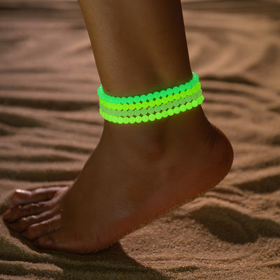 4 Pieces Fashion Luminous Acrylic Multicolor Beaded Stretch Women's Anklet