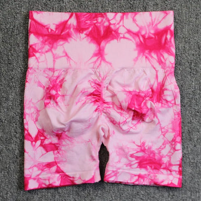 Seamless Tie Dye Sport Shorts for Women Summer Elastic Scrunch High Waist Push up Tummy Control Gym Fitness Workout Yoga Shorts